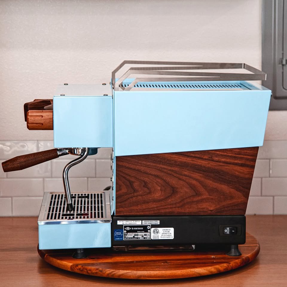 2026 Custom La Marzocco Linea Mini R - Light Blue with Walnut Accents